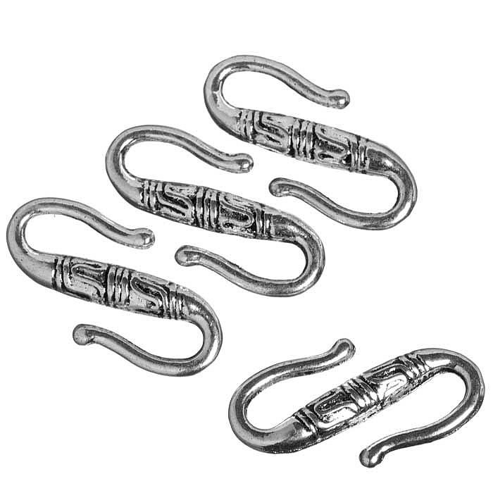 Háčkové zapínání starostříbrné, 23x12 mm (4 ks)