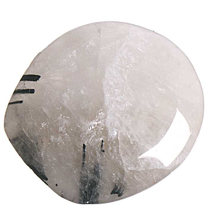 Křišťál s turmalínem, tromlovaná placička 41 mm