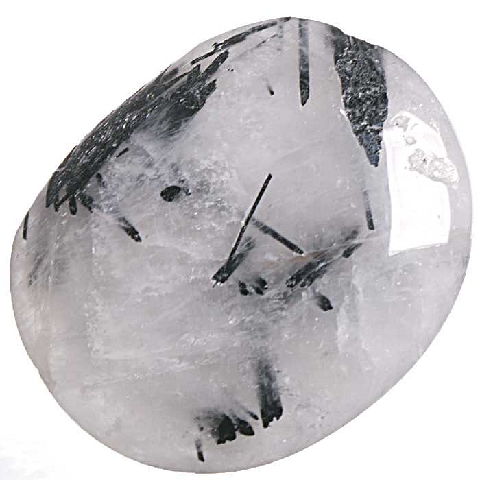 Křišťál s turmalínem, tromlovaná placička 39 mm