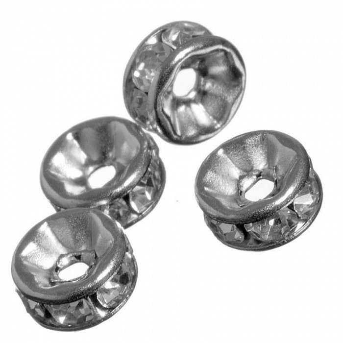 Ocelová rondelka s krystalky, 6x3 mm (2 ks)