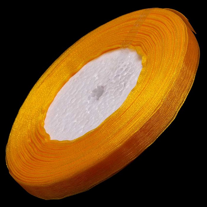 Organzová stuha tmavě žlutá, 10 mm, 45 m