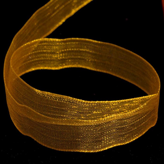 Organzová stuha tmavě žlutá, 10 mm, 45 m