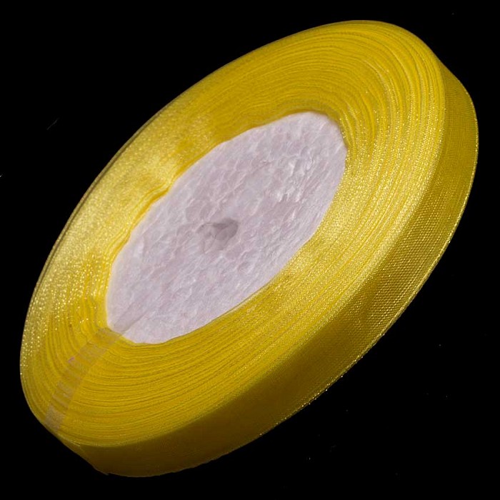 Organzová stuha žlutá, 10 mm, 45 m