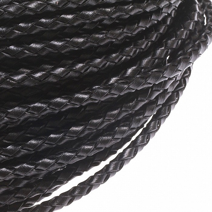 Řemínek pletený černý z umělé kůže, 3mm, (1m)