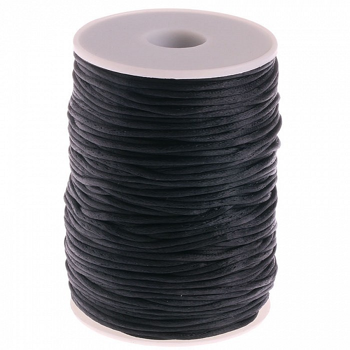 Saténová šňůrka černá, 2 mm, cívka (90m)