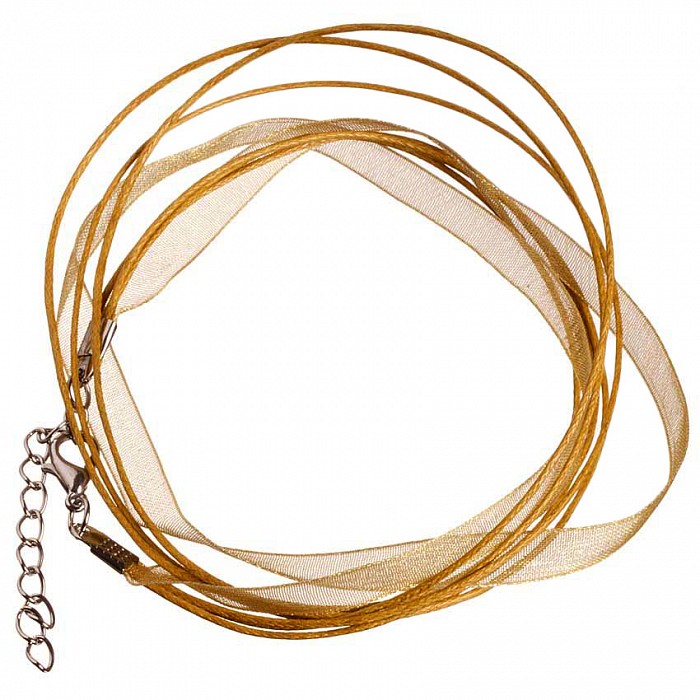 Šifonová šňůrka se zapínáním, zlatohnědá, 7 mm