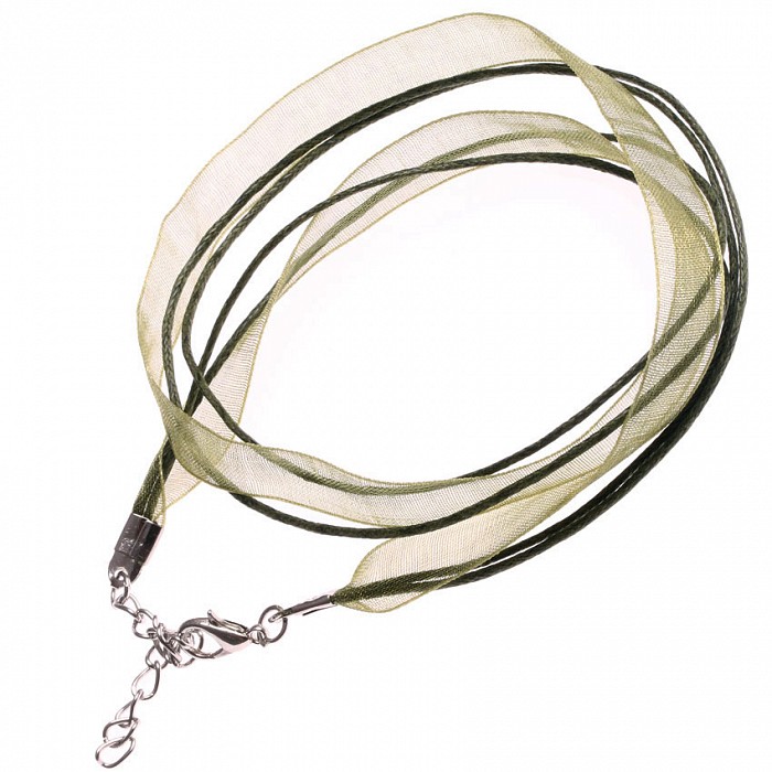 Šifonová šňůrka se zapínáním, olivová (10 mm)